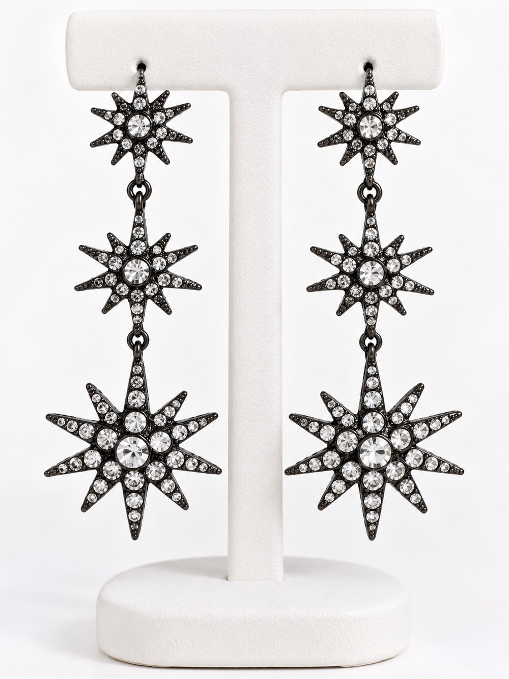 Crystal Starburst Drop Earrings - Black and Clear